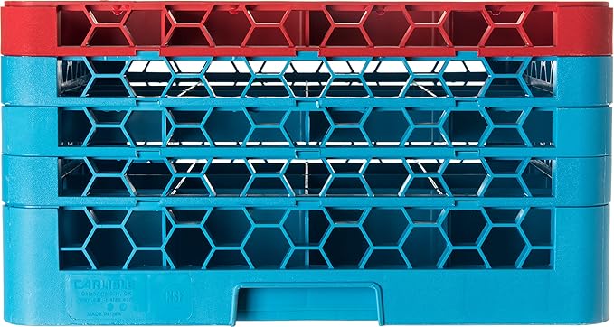 CFS RG16-4C410 OptiClean 16 Compartment Glass Rack with 4 Extenders, 10.3", Polypropylene, Red/CFS Blue