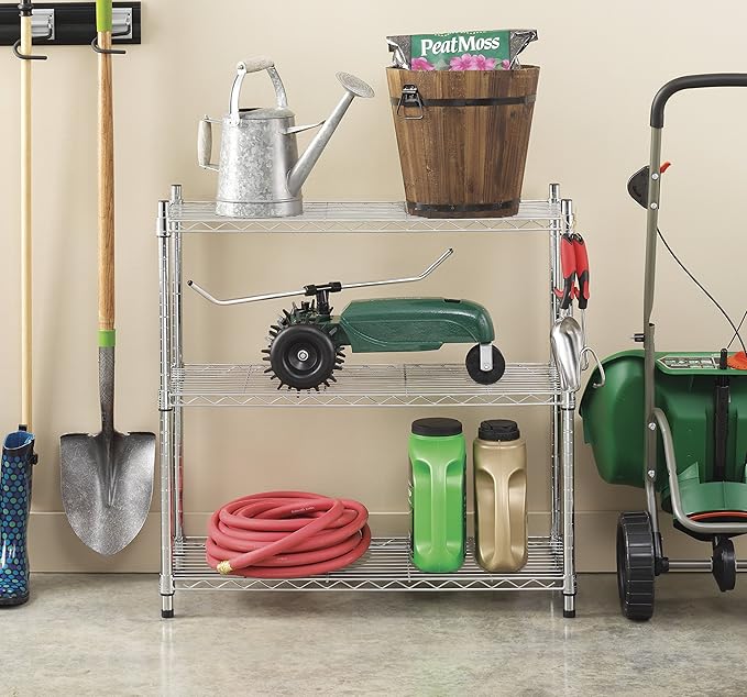 Whitmor 3 Tier Shelving Unit, Metal Storage Shelves, 400 lbs Capacity per Shelf, 1200 lbs Total, Easy Assembly Home Organizer for Pantry, Kitchen, Garage, Plant, 36"L x 14"W x 36"H, Chrome