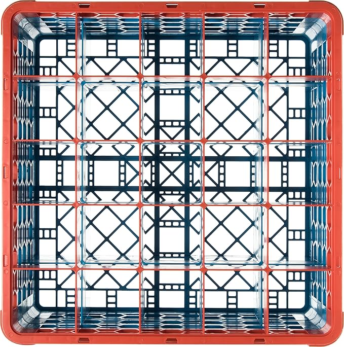 CFS RG25-3C412 OptiClean 25 Compartment Glass Rack with 3 Extenders, 8.72", Polypropylene, Orange/CFS Blue