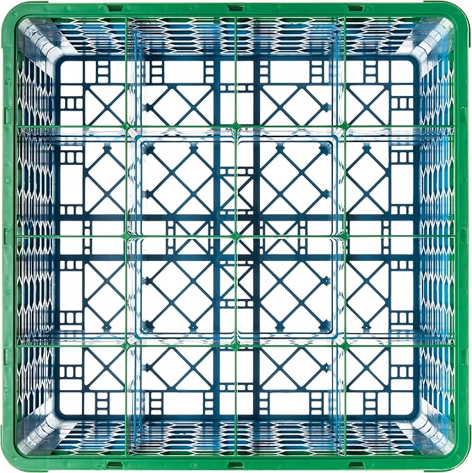 CFS RG16-5C413 OptiClean 16 Compartment Glass Rack with 5 Extenders, 11.9", Polypropylene, green/CFS Blue