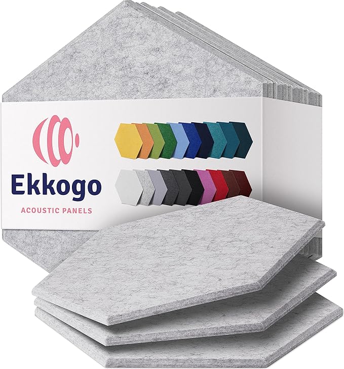 Acoustic Panels 12-Pack Soundproof Wall Panels 14"X12.1"X0.4" Sound Panels High Density Sound Dampening Panels - [Smoky White Hexagon]