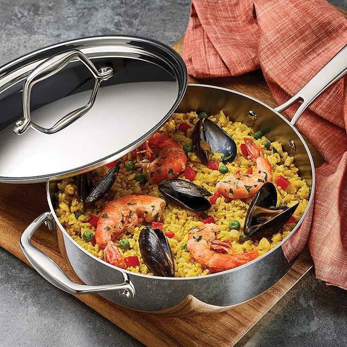 Tramontina Signature Tri-Ply Clad Stainless Steel 3-Quart Saute Pan with Lid, Induction-Ready Cooking Pan, Dishwasher-Safe, NSF-Certified, Made in Brazil