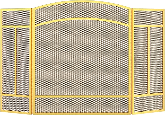 Fire Beauty Fireplace Screen 3 Panel Wrought Iron 48"(L) x 29"(H) Spark Guard Cover(Golden Dusting)