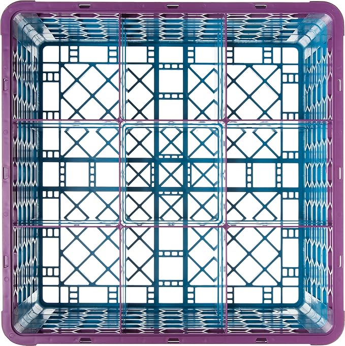 CFS RG9-4C414 OptiClean 9 Compartment Glass Rack with 4 Extenders, 10.3", Polypropylene, Lavender/CFS Blue