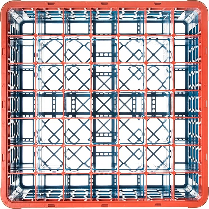 CFS RG49-3C412 OptiClean 49 Compartment Glass Rack with 3 Extenders, 8.72", Polypropylene, Orange/CFS Blue