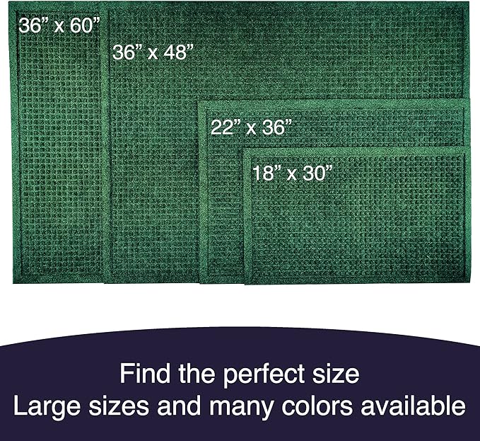 Ecomills Rubber Doormat, Medium, 24" x 36", Green, Large, Absorbent Indoor Outdoor, Stain Resistant, Rubber Non Slip Backing, Heavy Duty, Durable