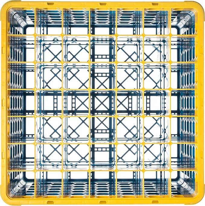 CFS RG49-5C411 OptiClean 49 Compartment Glass Rack with 5 Extenders, 11.9", Polypropylene, Yellow/CFS Blue