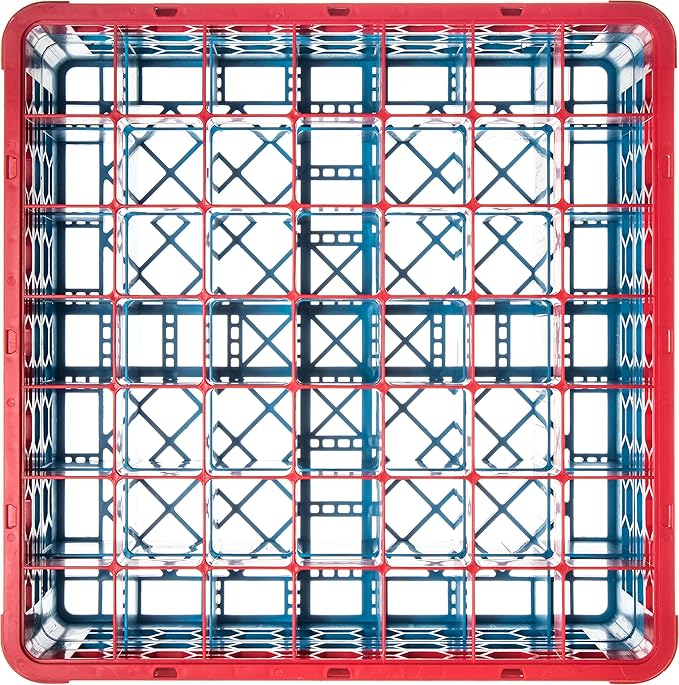 CFS RG49-2C410 OptiClean 49 Compartment Glass Rack with 2 Extenders, 7.12", Polypropylene, Red/CFS Blue