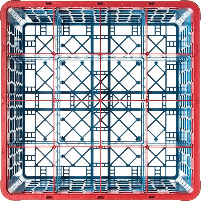 CFS RG16-5C410 OptiClean 16 Compartment Glass Rack with 5 Extenders, 11.9", Polypropylene, Red/CFS Blue