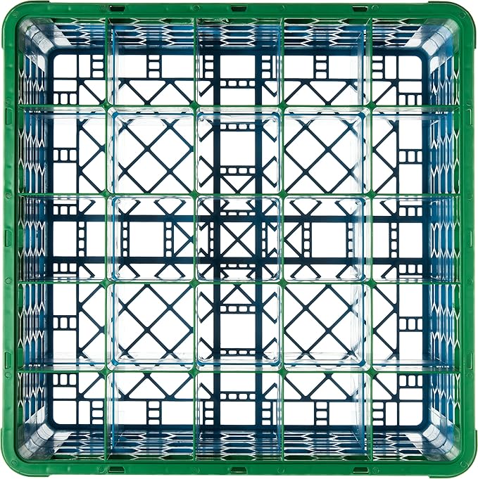 CFS RG25-3C413 OptiClean 25 Compartment Glass Rack with 3 Extenders, 8.72", Polypropylene, green/CFS Blue
