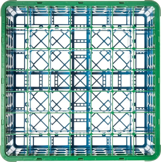 CFS RG49-2C413 OptiClean 49 Compartment Glass Rack with 2 Extenders, 7.12", Polypropylene, green/CFS Blue