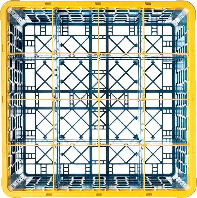CFS RG16-5C411 OptiClean 16 Compartment Glass Rack with 5 Extenders, 11.9", Polypropylene, Yellow/CFS Blue