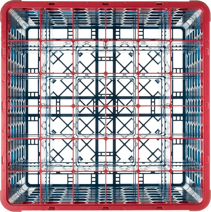 CFS RG36-5C410 OptiClean 36 Compartment Glass Rack with 5 Extenders, 11.9", Polypropylene, Red/CFS Blue