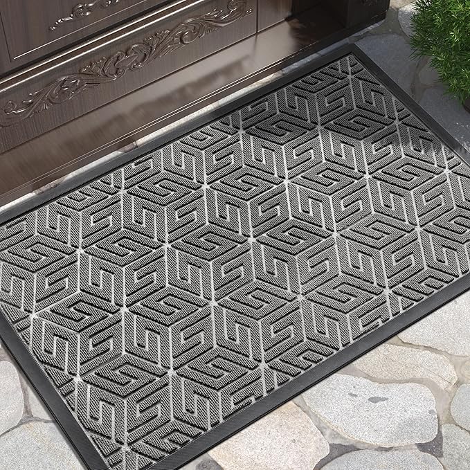 Yimobra Large Door Mat 36x24, All-Weather Waterproof Outdoor Mats for Front Door, Non Slip Rubber Doormat for Patio Proch Outside Entryway Indoor, Gray