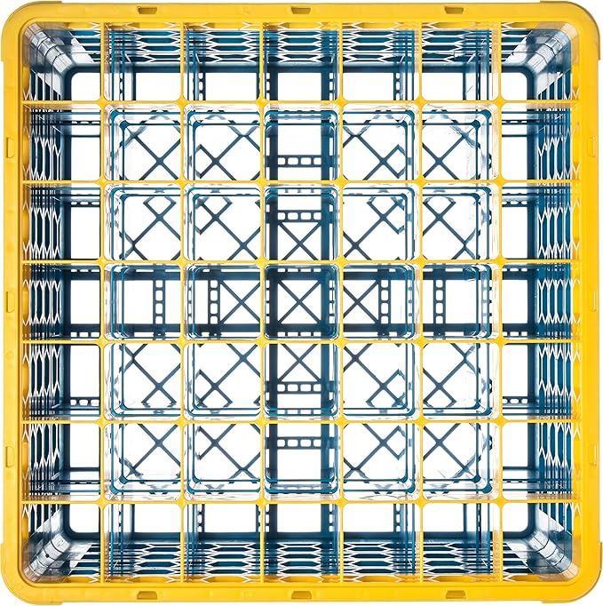 CFS RG49-4C411 OptiClean 49 Compartment Glass Rack with 4 Extenders, 10.3", Polypropylene, Yellow/CFS Blue